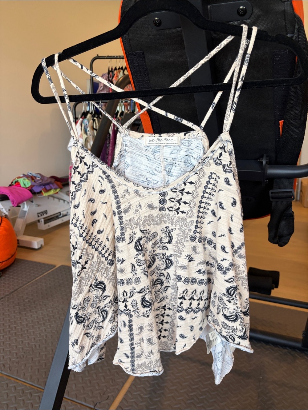 We The Free Cream and Navy Paisley Double-Strap Camisole